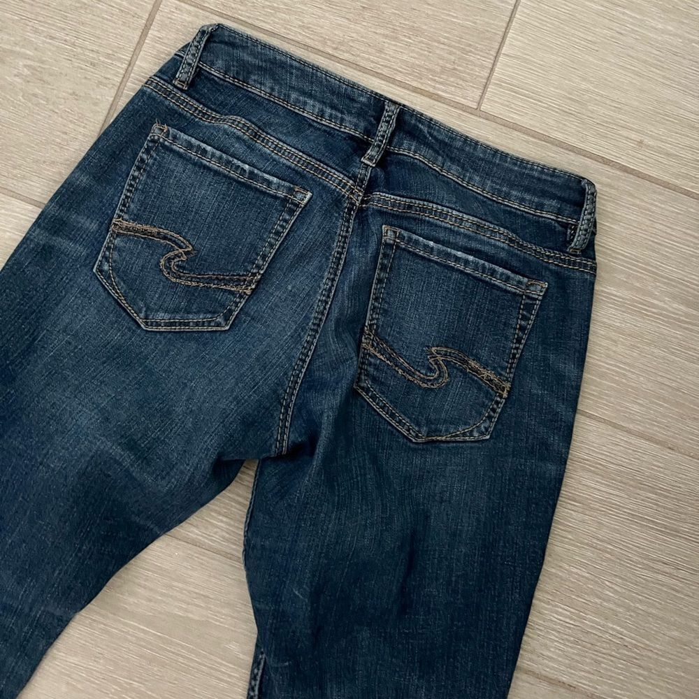 Silver Jeans Distressed Blue Dark Wash Sam Boyfriend Mid Rise Jeans 27 / 27 - Picture 6 of 7